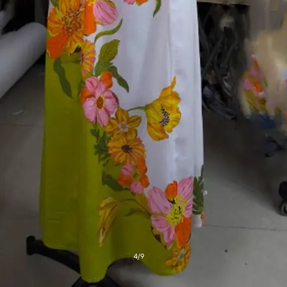 Floral Short Sleeve Tropical Silas  Puff Sleeve Crew Neck Midi Dress L - Picture 13 of 13